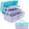 TERGOO 12in 3Layer Plastic Craft Organizers and Storage Portable Folding Tackle Box with Handle Adjustable Dividers Multipurpose Case for Sewing Art Supplies Medicine Tools Purple Blue
