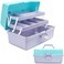TERGOO 12in 3Layer Plastic Craft Organizers and Storage Portable Folding Tackle Box with Handle Adjustable Dividers Multipurpose Case for Sewing Art Supplies Medicine Tools Purple Blue
