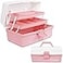TERGOO 12in 3Layer Plastic Craft Organizers and Storage Portable Folding Tackle Box with Handle Adjustable Dividers Multipurpose Case for Sewing Art Supplies Medicine Tools White Pink