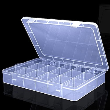 YUGOOD Large18 Grids Clear Organizer Box Snack Box with Removable Dividers for Fishing HookBead Organizer CasePlastic Storage Containers for Small Parts