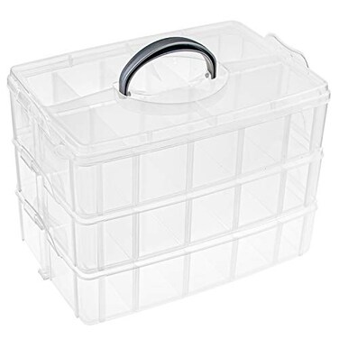Foraineam 3Tier Stackable Storage Box Organizer with 30 Adjustable Compartments Plastic Craft Organizer Case Tool Storage Container Bins for Jewelry Beads Arts and Crafts Beauty Supplies