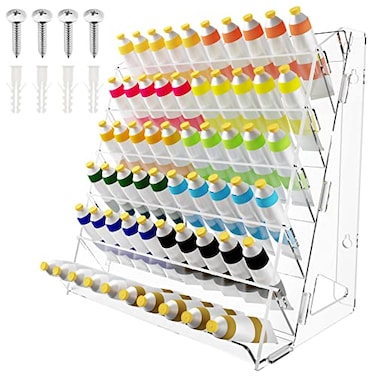 Homakover Acrylic Paint Organizer Wall Mount Paint Holder for Craft Hobby Storage Rack for 2 oz Bottles with Brush Holder