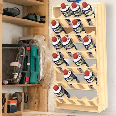 Yeshine 24Can Spray Paint Storage Rack Wooden Organization Rack for Paint and Lube Craft Workroom Bottle Organizer Wall Mount Aerosol Holder