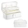 BTSKY 3Layer Plastic Dividing Storage Box Craft Organizer with Adjustable Spacers Portable Handled Art Supply Organizer Multipurpose Home Utility Box for Medicine Box Sewing Box Beige White