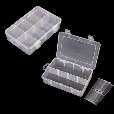 Vidifor 2 Packs 8Compartments Art Supply Container Clear Plastic Organizer Box with Dividers for Crafts Jewelry Fishing Tackles Hardware Metal