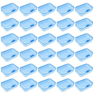 Goodma 30 Pieces Mini Rectangular Plastic Boxes Empty Storage Organizer Containers with Hinged Lids for Small Items and Other Craft Projects Blue 26 x 18 x 08 inch