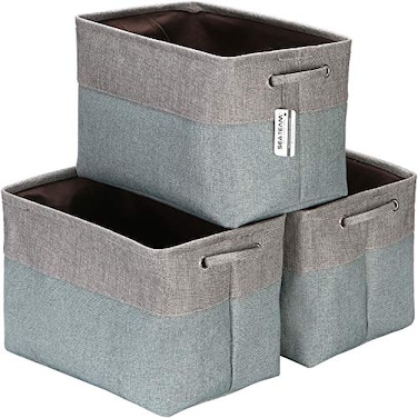 Sea Team 3Pack Large Storage Basket Set Trunk Organizer Clothes Toys Bin 15 x 10 x 10 Inches Big Rectangular Canvas Fabric Collapsible Shelf Box with Handles for Kids Room GreyStone Blue