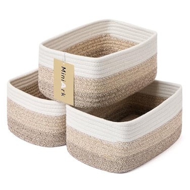 MiniArk Small Storage Baskets for Organizing Closet Organizer Bins Shelf Toy Basket Woven Rope Baskets Cube Decorative Box Shallow Basket 115x75x47 3 Packs Gradient Brown
