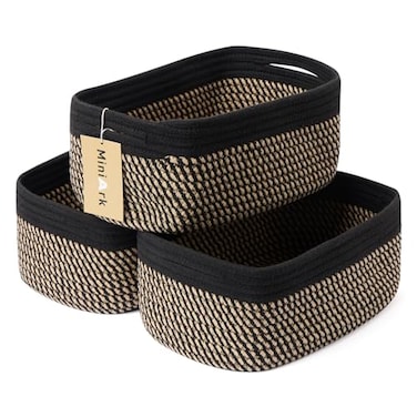 MiniArk Small Storage Baskets for Organizing Closet Organizer Bins Shelf Toy Basket Woven Rope Baskets Cube Decorative Box Shallow Basket 13x85x51 3 Packs Black Brown