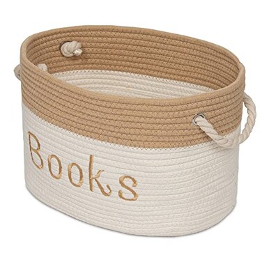 Modern Designs Pro Rope Storage Basket 15 x 11 x 9 Book Storage Bin Embroidered Storage Bins Tote Bin for Nursery Playroom Living Room Classroom Book Bin