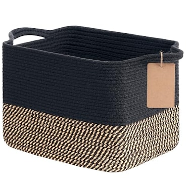 Goodpick Woven Storage Basket for Shelves Small Wicker Baskets for ShoesTowel Toy Baskets Storage Kids Empty Gift Basket with Handles 13 x 10 x 9 Inches