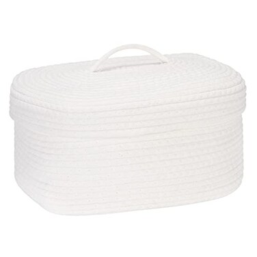 Sea Team Oval Cotton Rope Storage Basket with Lid Lidded Woven Storage Bin Nursery Storage Container Diaper Caddy Baby Shower Basket Box Organizer 15 x 11 x 65 Inches Medium White