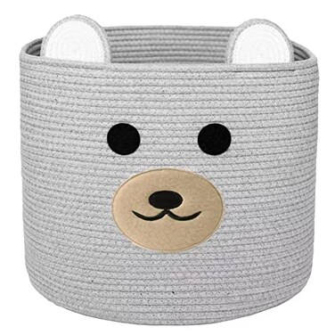 Saiiwnn Bear Laundry Baskets Laundry Hamper Storage Baskets with HandlesDecorative Basket for Living roomWoven Storage Basket for Toys Bin Pillows Blankets Clothes Grey