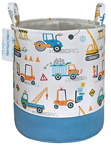 LANGYASHAN Laundry Basket Cotton Collapsible Organizer Storage Basket for Boys girls Laundry Hamper Toy Bins Gift Baskets Bedroom Clothes Children NurseryEngineering Car