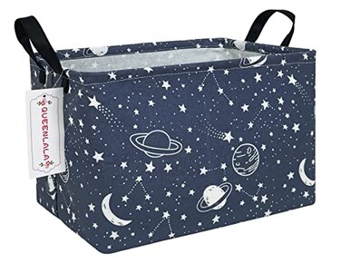 QUEENLALA Rectangular laundry basket with handlesRoom decor Nursery decorHamper for nurseryKids Foldable Nursery Laundry Basket for OrganizingRecbluestarry sky