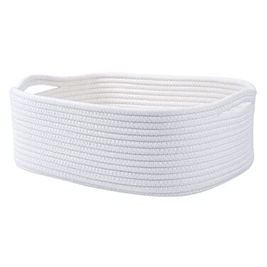 CIKI HOME Woven Cotton Rope Storage Basket Cube Changing Table Organizer for Closet Towels Baby Nursery Bin Small Dog Cat Toy Box Gift Baskets empty White