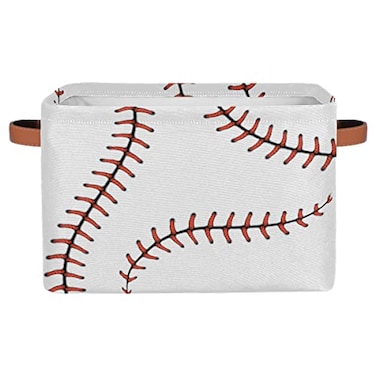 AUUXVA Storage Basket Baseball Stitches Laces Softball Storage Bin Large Fabric Toys Storage Box with Handles Collapsible Closet Shelf Cloth Organizer Basket for Nursery Bedroom 1 PCS