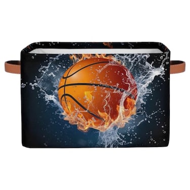 AUUXVA SEULIFE Ball Basketball Sport Foldable Storage Basket Large Collapsible Organizer Storage Bin Cube Toys Storage Boxes with Handles for Bathroom Kids Nursery Closet Storage 1 Pack