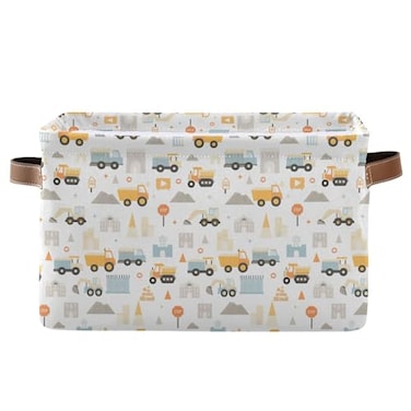 Wamika Excavator Truck Storage Basket Fabric Kitchen Baskets Cars Boys Open Home Storage Bins Boxes Foldable Organizer Bag for Baby Cloth Book Shelf Closet Baskets 16128 Inches