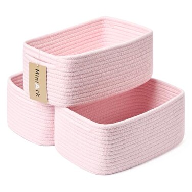 MiniArk Small Storage Baskets for Organizing Closet Organizer Bins Shelf Toy Basket Woven Rope Baskets Cube Decorative Box Shallow Basket 13x85x51 3 Packs Light Pink