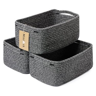 MiniArk Small Storage Baskets for Organizing Closet Organizer Bins Shelf Toy Basket Woven Rope Baskets Cube Decorative Box Shallow Basket 13x85x51 3 Packs Dark Gray