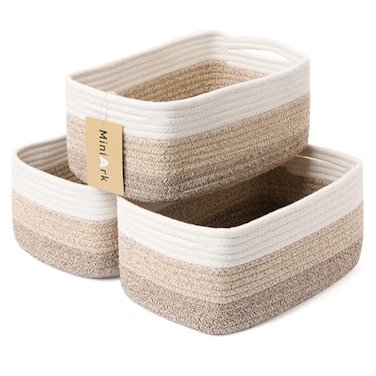 MiniArk Small Storage Baskets for Organizing Closet Organizer Bins Shelf Toy Basket Woven Rope Baskets Cube Decorative Box Shallow Basket 13x85x51 3 Packs Gradient Brown
