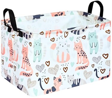 KUNRO Kid Clothes Storage Basket Gift Shelf Basket Toy Storage Bin Nursery Basket Organizer Box for With Handles for Room Deco Cat Pattern