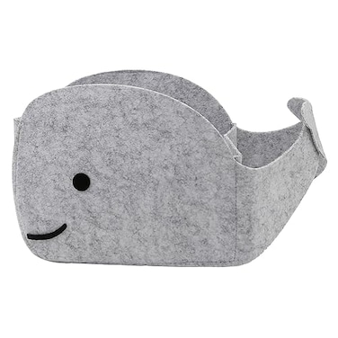 Aynaxcol Storage Basket Felt Storage Bin Whale Shaped Collapsible Convenient Box Organizer with Carry Handles for Home Bedroom Closet Babies Nursery Toys Small