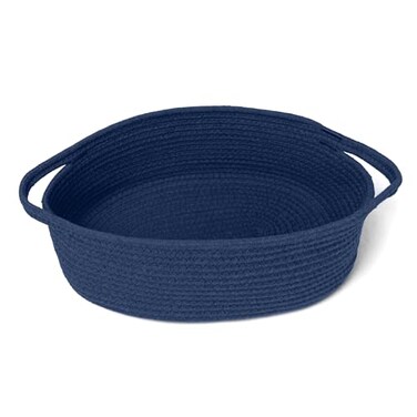 MEGASKET Dark Blue Small Woven Basket 13 x 9 x 5 Baskets for Gifts Empty Cotton Rope Gift Basket Cute Nursery Baby Organizer Cat Dog Toy Box Oval Wicker Storage Bin with Handle