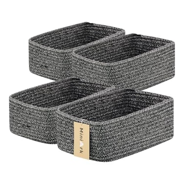 MiniArk Small Storage Baskets for Organizing Closet Organizer Bins Shelf Toy Basket Woven Rope Baskets Cube Decorative Box Shallow Basket 115x75x47 4 Packs Dark Gray