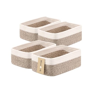 MiniArk Small Storage Baskets for Organizing Closet Organizer Bins Shelf Toy Basket Woven Rope Baskets Cube Decorative Box Shallow Basket 115x75x47 4 Packs White Brown