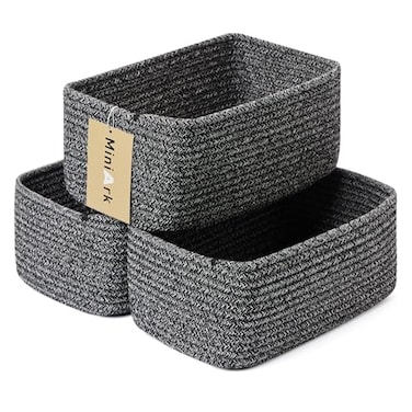 MiniArk Small Storage Baskets for Organizing Closet Organizer Bins Shelf Toy Basket Woven Rope Baskets Cube Decorative Box Shallow Basket 115x75x47 3 Packs Dark Gray