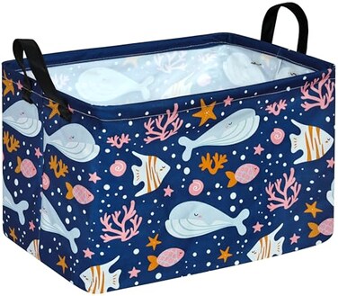 DUYIY Rectangle Gift Storage Basket Home Shelf Storage Basket Organizer Box Clothes Laundry Hamper Nursery Basket Laundry Basket with Handles Whale