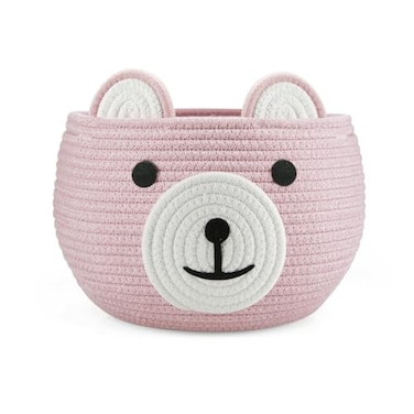 PandaEar Cotton Rope Baby Basket Baby Gift Basket Nursery Laundry Organizer with Cute Bear Design for Storage Infant Newborn Essentials Diaper Caddy with Handle Pink