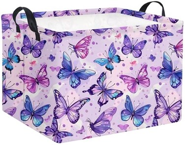 HIYAGON Rectangular Butterfly Basket Baby Storage Basket Storage Bin Organizer Box Room DecorPurple Butterfly