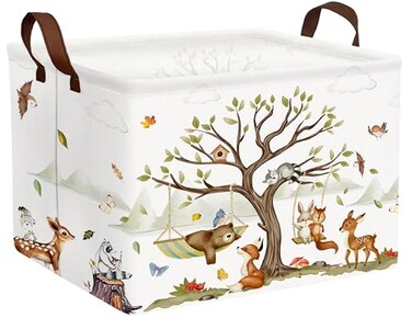 BOOHIT Large Woodland Baby Toy Basket Collapsible Kids Storage Bin Cute Shower Gift Box Forest Nursery Decor Animals