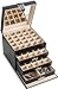 Glenor Co Earring Organizer Holder 75 Small 4 Large Slots Classic Jewelry Box with Drawer Modern Closure Mirror 4 Trays Earrings Ring or Chain Storage PU Leather Case Black
