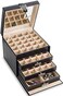 Glenor Co Earring Organizer Holder 75 Small 4 Large Slots Classic Jewelry Box with Drawer Modern Closure Mirror 4 Trays Earrings Ring or Chain Storage PU Leather Case Black