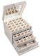 Glenor Co Earring Organizer Holder 75 Small 4 Large Slots Classic Jewelry Box with Drawer Modern Closure Mirror 4 Trays Earrings Ring or Chain Storage PU Leather Case Grey