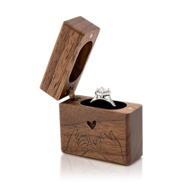 MUUJEE Slim Engagement Proposal Ring Box Engraved Wooden Ring Bearer Box for Wedding Ceremony Photo Shoot Props Secret Slim Hidden Box Pinky Promise