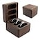 DSHOM Rustic Black Walnut Wooden Engagement Wedding Ring Bearer Box Solid Wood Square Ring Box for 3 Rings Soft Velvet Slots Wedding Ceremony Women Mens Ring Box