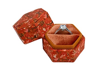 BeatrixLuca Beatrix Luca Printed Fabric Velvet Ring Box for Wedding Ceremony Proposal Engagement Bridal Copper Floral Single Ring