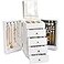 Meangood Jewelry Box Wood for Wowen 5Layer Large Organizer Box with Mirror 4 Drawers for Rings Earrings Necklaces White