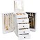 Meangood Jewelry Box Wood for Wowen 5Layer Large Organizer Box with Mirror 4 Drawers for Rings Earrings Necklaces White
