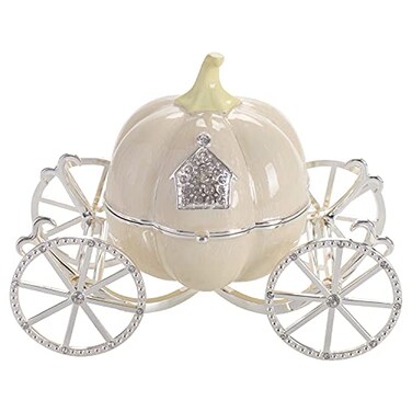 LASODY Hand Painted Enameled Cinderella Pumpkin Carriage Decorative Hinged Jewelry Trinket Box Unique Gift for FamilyJewelry Chests