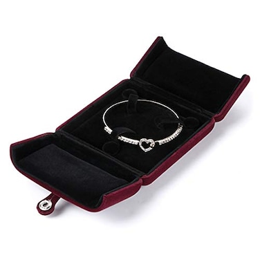 MDLUU Velvet Bracelet Box Double Open Jewelry Gift Box Bangle Holder Case for Birthday Wedding Valentines Day Anniversary Dark Red