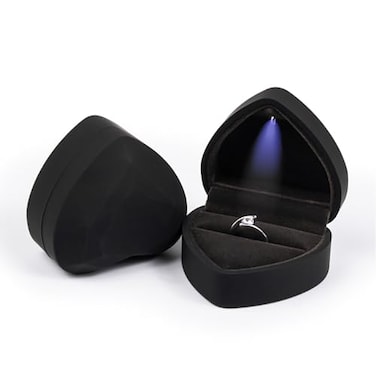 JYCMMFC Wedding Ring Box Heart Shaped LED Light Engagement Ring Boxes Jewelry Gift Box for Proposal Wedding Valentines Day Anniversary Christmas Mothers Thanksgiving Gift Black
