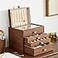 Homruilink Black Walnut Wooden Jewelry Box for Women 4 Layer with Glass Lid and Pullout Necklace Storage Layer Watch Necklace Ring Earring Storage Ideal Gift