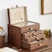 Homruilink Black Walnut Wooden Jewelry Box for Women 4 Layer with Glass Lid and Pullout Necklace Storage Layer Watch Necklace Ring Earring Storage Ideal Gift