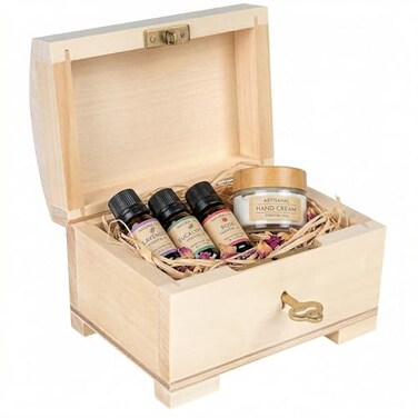 Creative Deco Small Wooden Jewelry Box Lockable Storage Box with Lock Key 417 x 295 x 295 in Plain Unpainted Unfinished Keepsake Trinket Treasure Chest